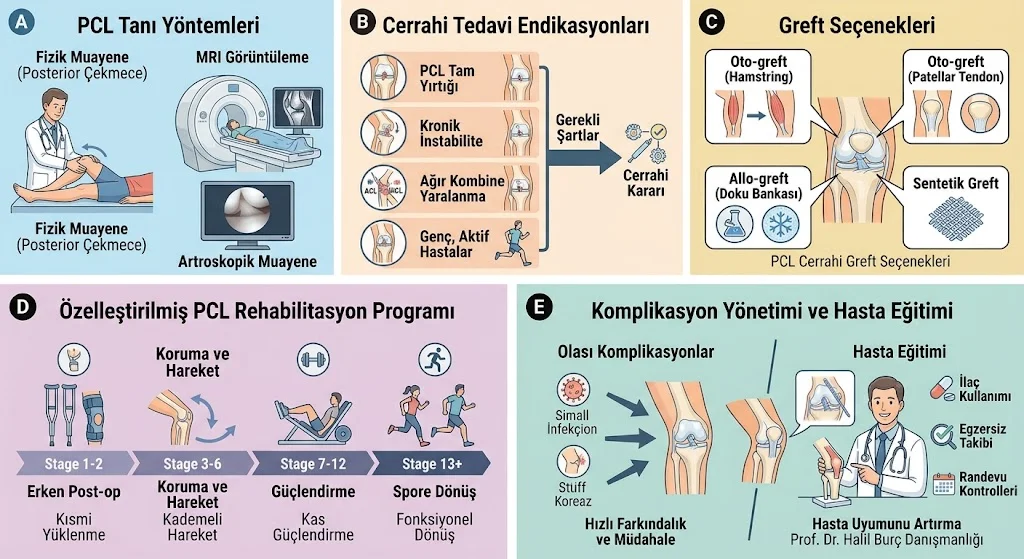 PCL Tanı Yöntemleri PCL: Tanı, Tedavi, Greft, Rehabilitasyon ve Hasta eğitimi bilgilendirmeleri. TR ve EN Grafik, Halil Burç